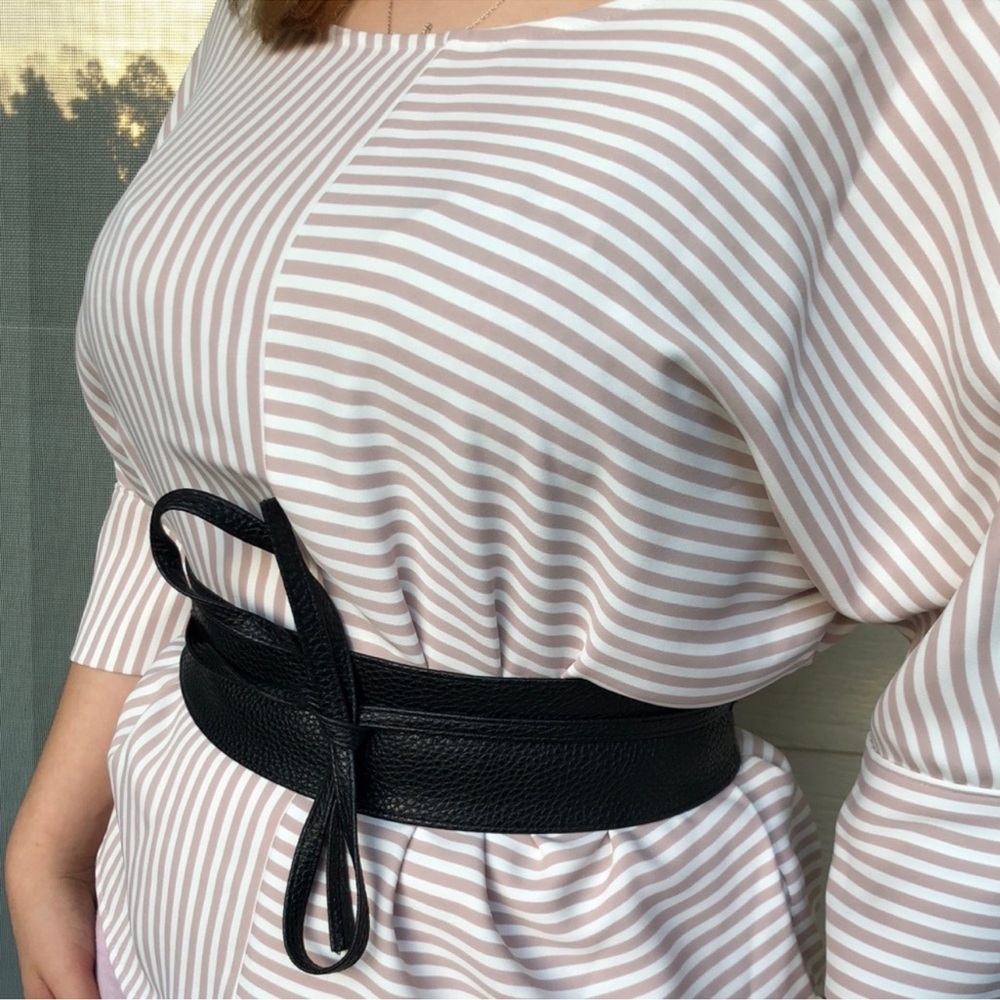 Black PU Leather Obi Belt for Women